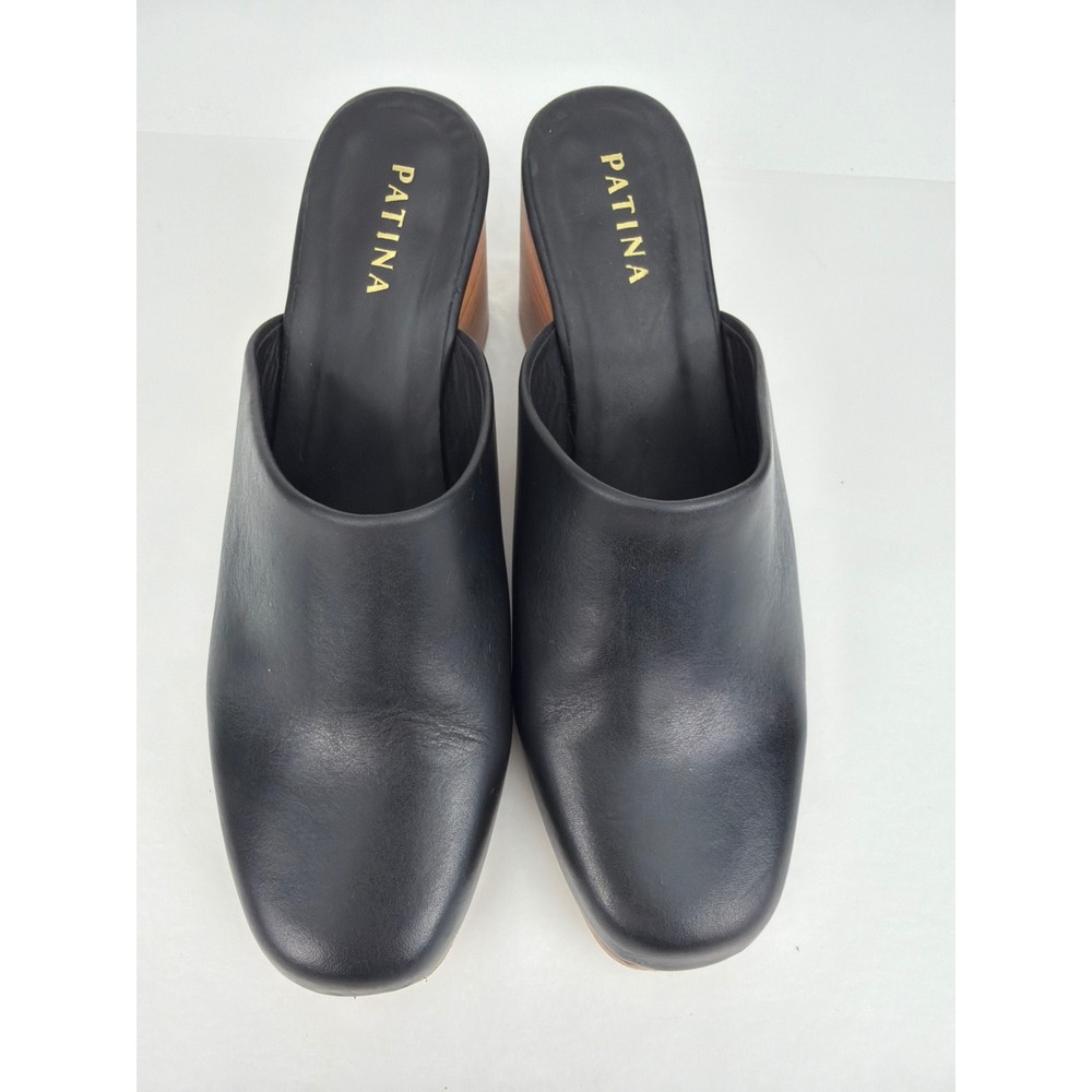 Patina Portland Leather Mules 10 Black Block Heel Handmade Clogs Minimalist